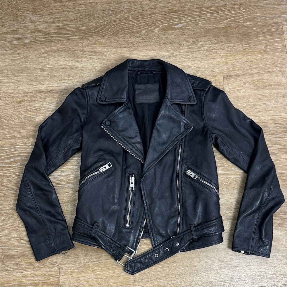 All Saints Balfern Biker Moto Leather Jacket Size 0 - Picture 6 of 16